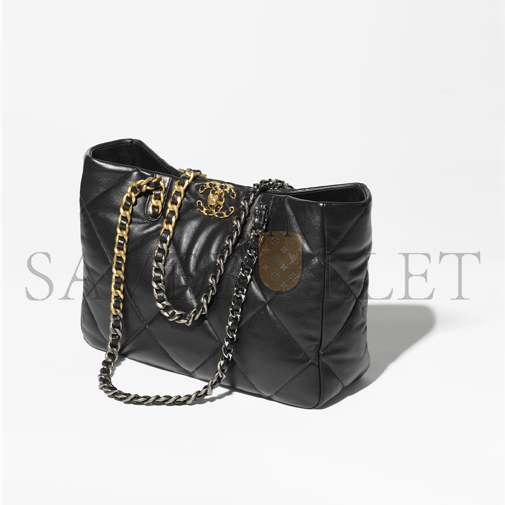 Ch*el master lambskin quilted 19 bag shopping bag black as3660 (41*24*10.5cm)